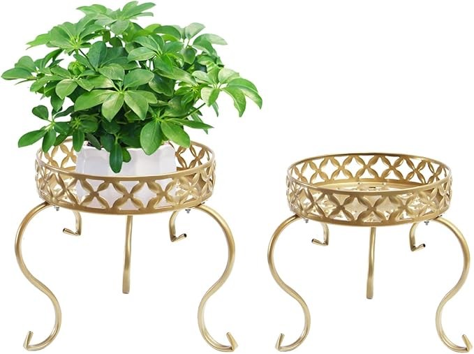 2 Pack Gold Metal Plant Stands Indoor Outdoor Anti-Rust Flower Pot Holders