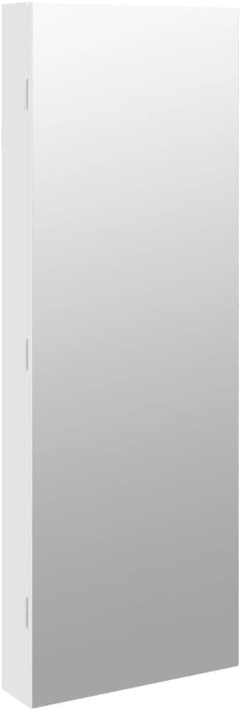 Tall LED Wall Jewelry Cabinet Frameless Mirror Lockable Storage White