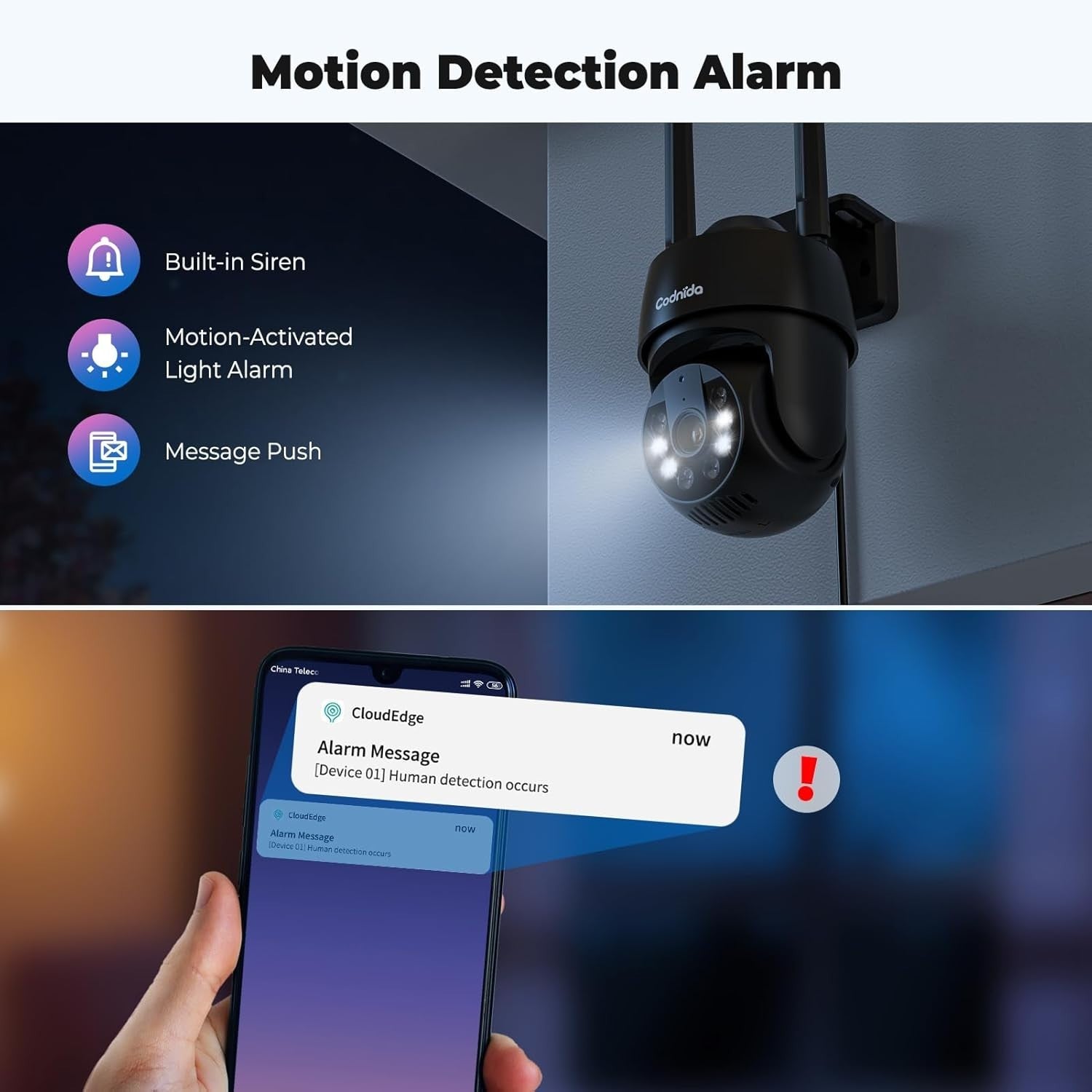 5MP WiFi Security Camera Outdoor 360° PTZ Auto Tracking Color Vision
