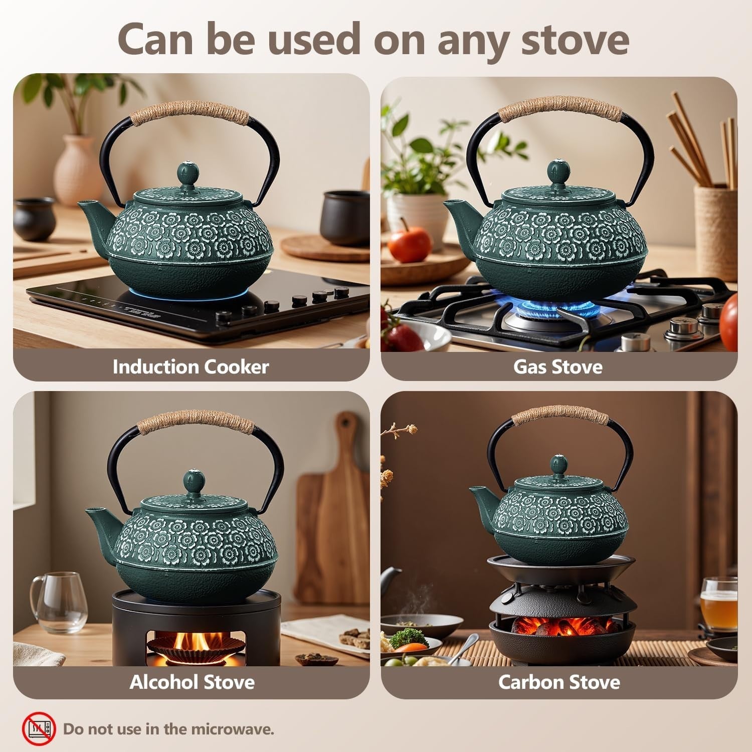 Cast Iron Teapot 900ml Japanese Tetsubin Tea Kettle w Infuser Green