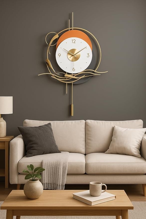 Modern Luxury Wall Clock 48×79cm Silent Quartz Pendulum Gold Art Decor Home
