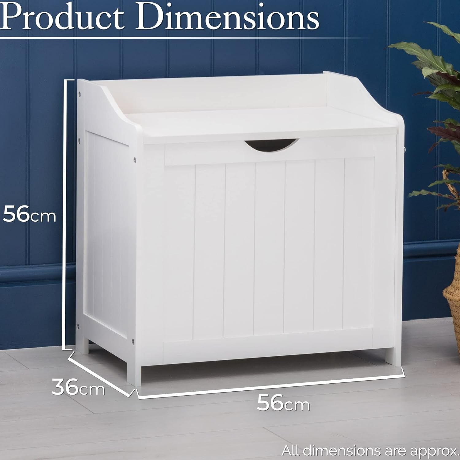 Wooden Laundry Storage Box Bathroom Hamper Cabinet Linen Clothes Chest White