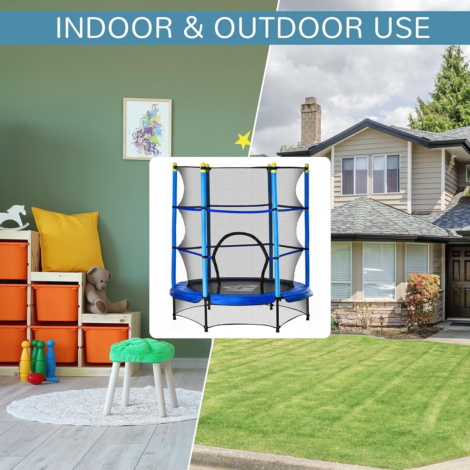 4.6FT Kids Trampoline with Safety Net Indoor Outdoor Ages 3-10