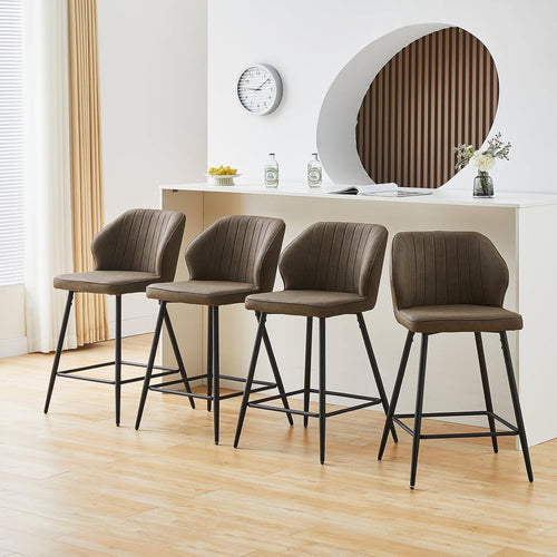Cream Faux Leather Bar Stool with Back, Arms & Footrest | Modern Kitchen