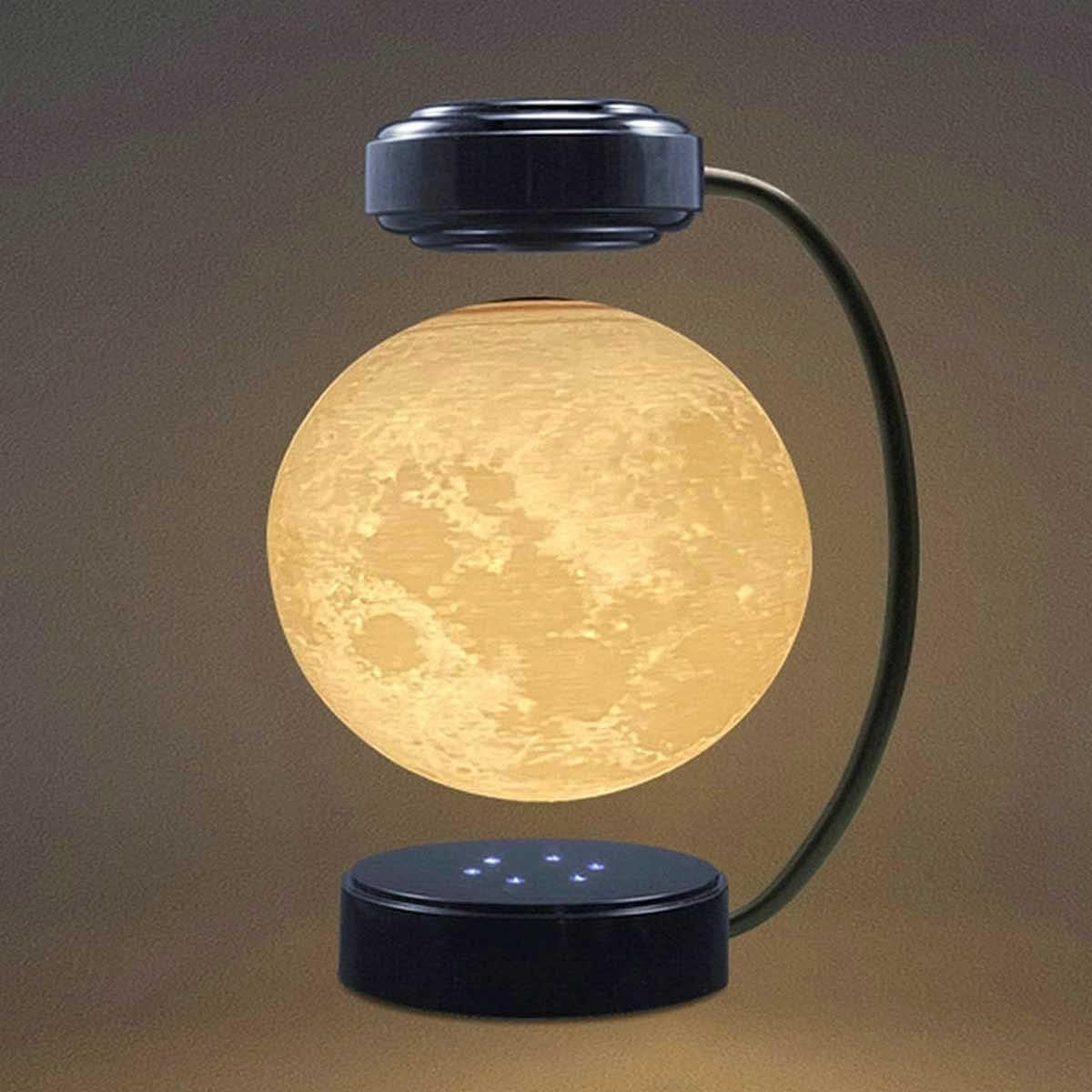 Levitating Moon Lamp Black 3D Printed Floating LED Night Light Iron Stand