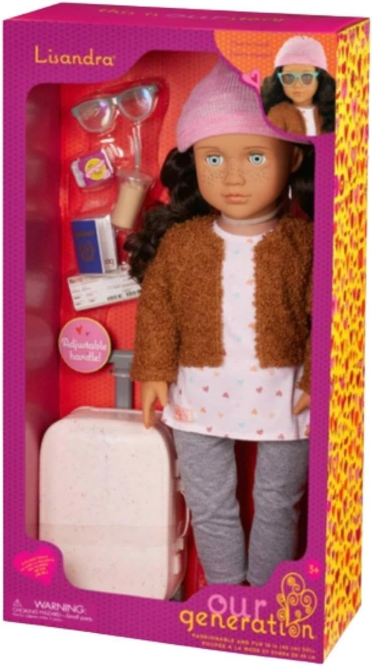 18in Travel Doll with Rolling Luggage Playset Realistic Features