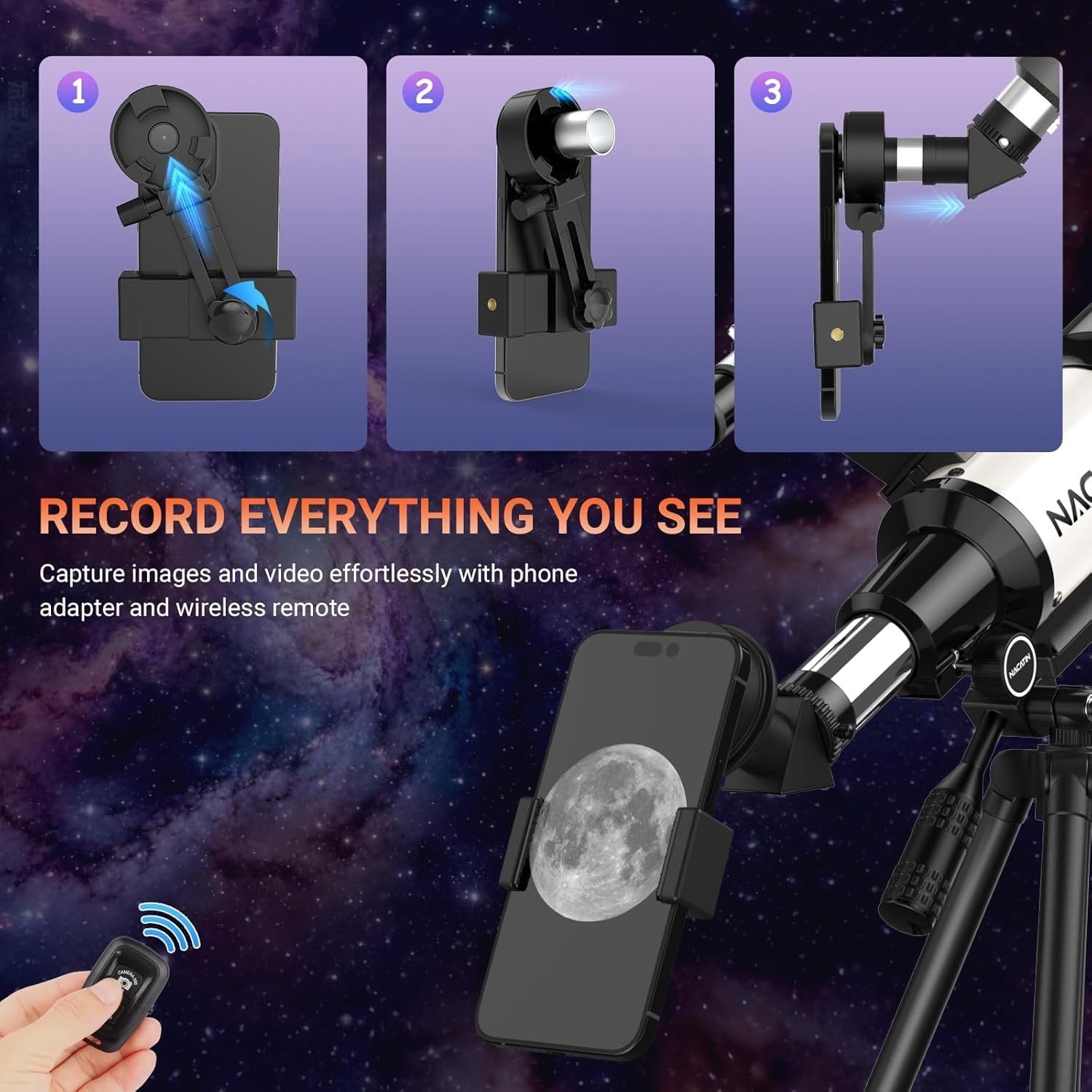 70mm Beginner & Kids Telescope with Tripod, Smartphone Adapter and Remote