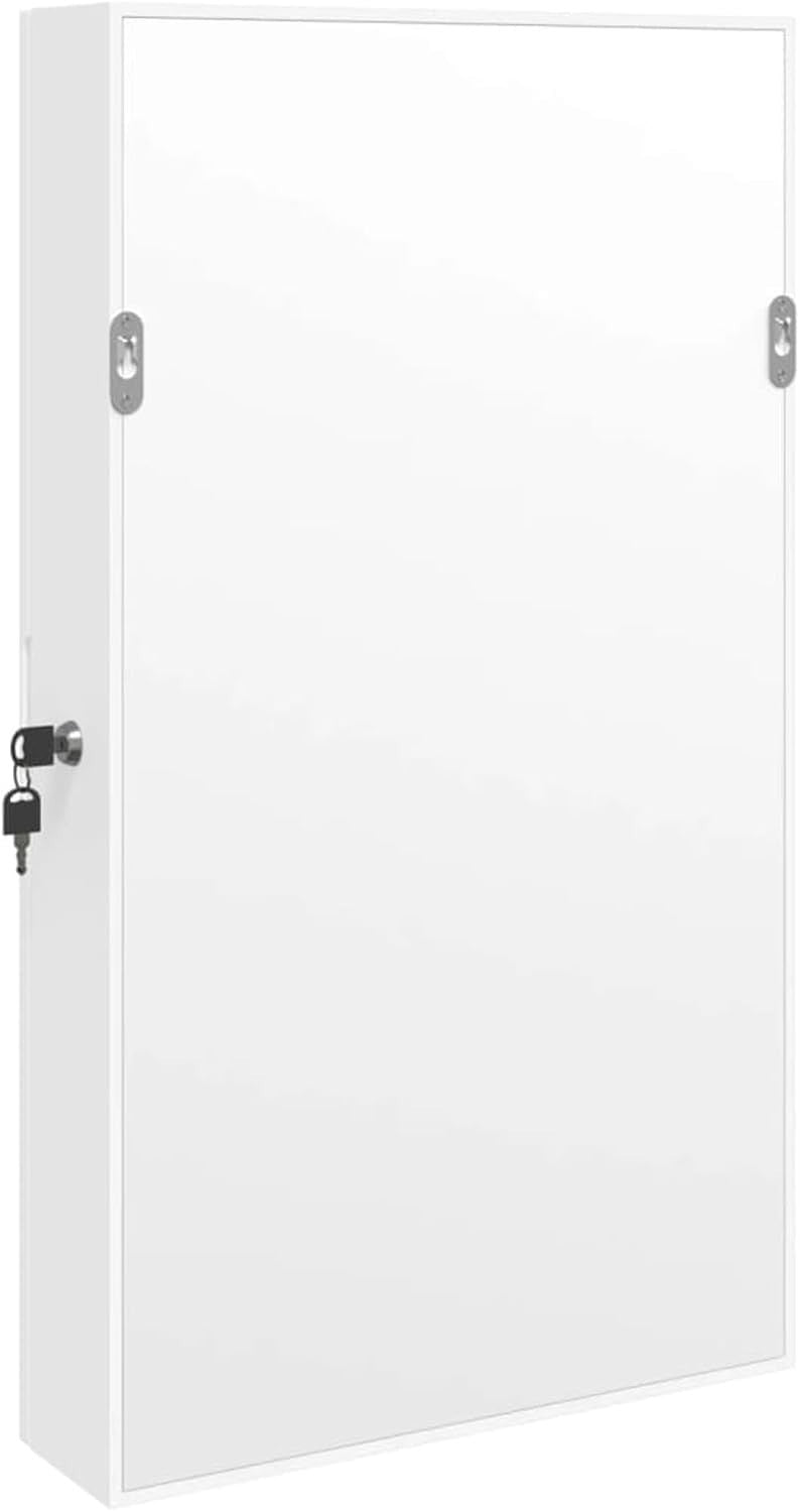 LED Mirror Jewellery Cabinet Wall Mounted White Lockable Makeup Storage