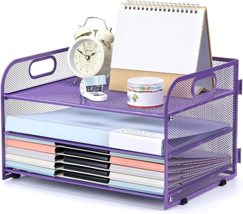 3-Tier Desk Organizer Letter Tray Paper File Storage Rack Purple