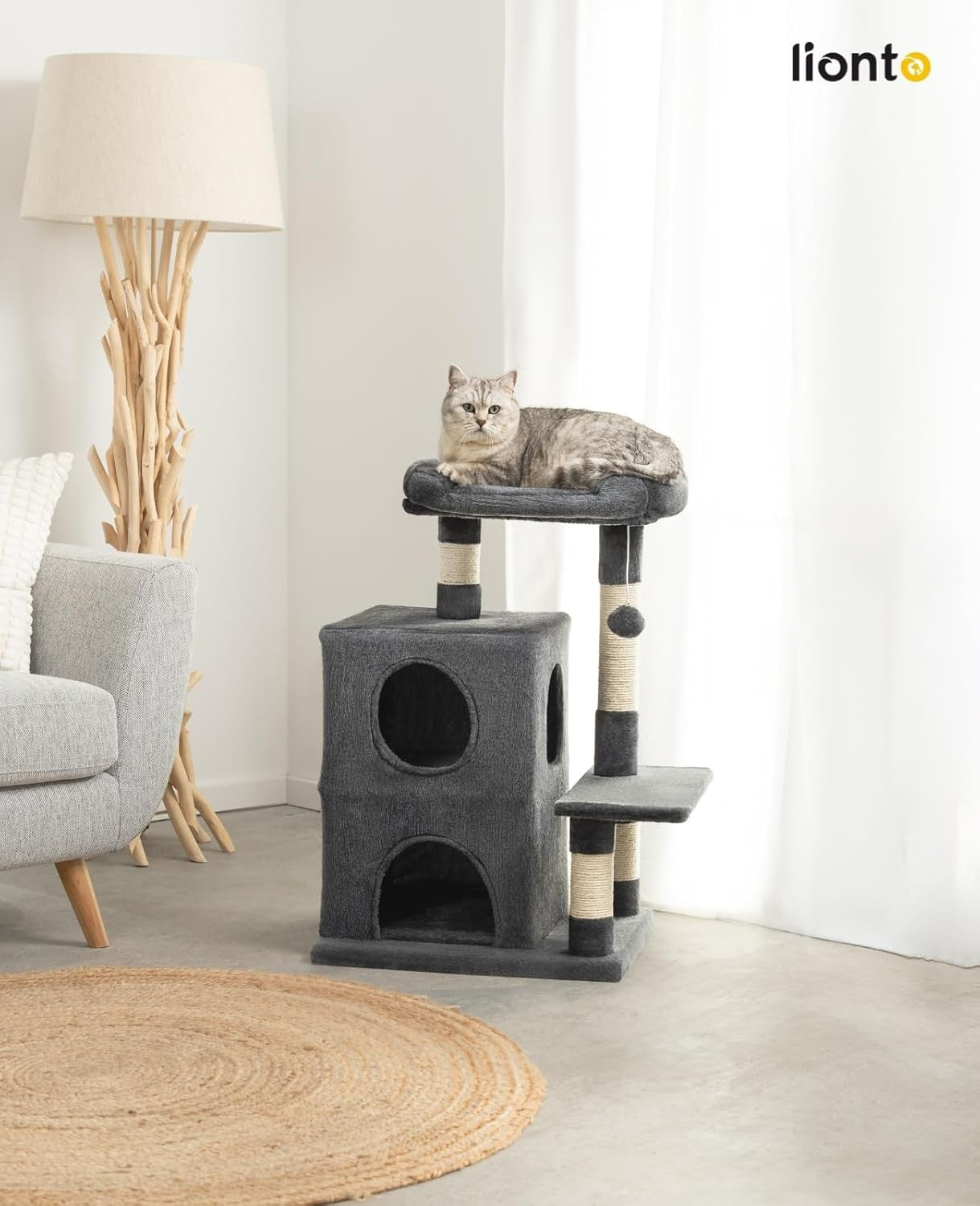 Cat Tree with 2 Condos Scratching Posts Plush Perch 80cm Dark Grey