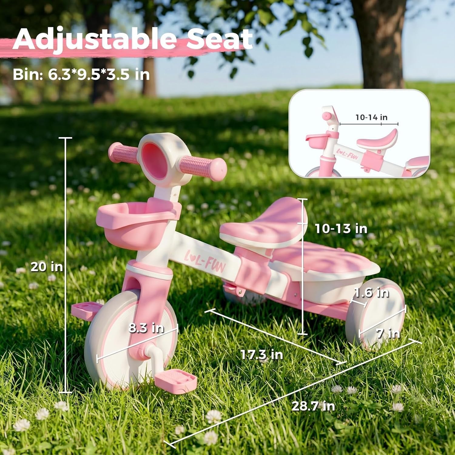 Kids Tricycle Toddler Bike Pink Adjustable Seat Storage Baskets 1-4Y