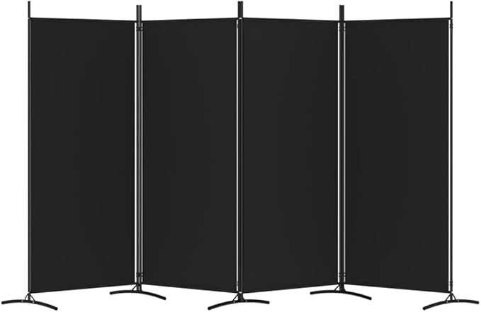 4 Panel Folding Room Divider Black Privacy Screen 346x180cm Fabric Partition