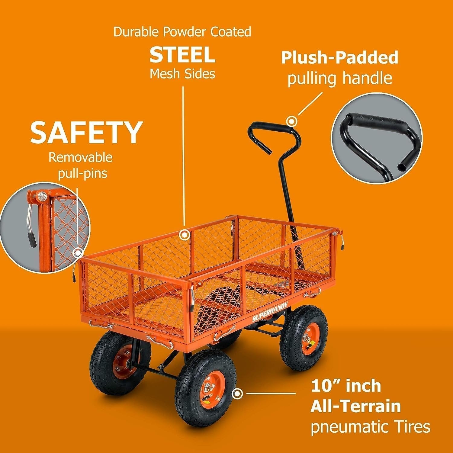 Heavy Duty 400lb Garden Utility Wagon with Removable Sides & 10" Wheels Black