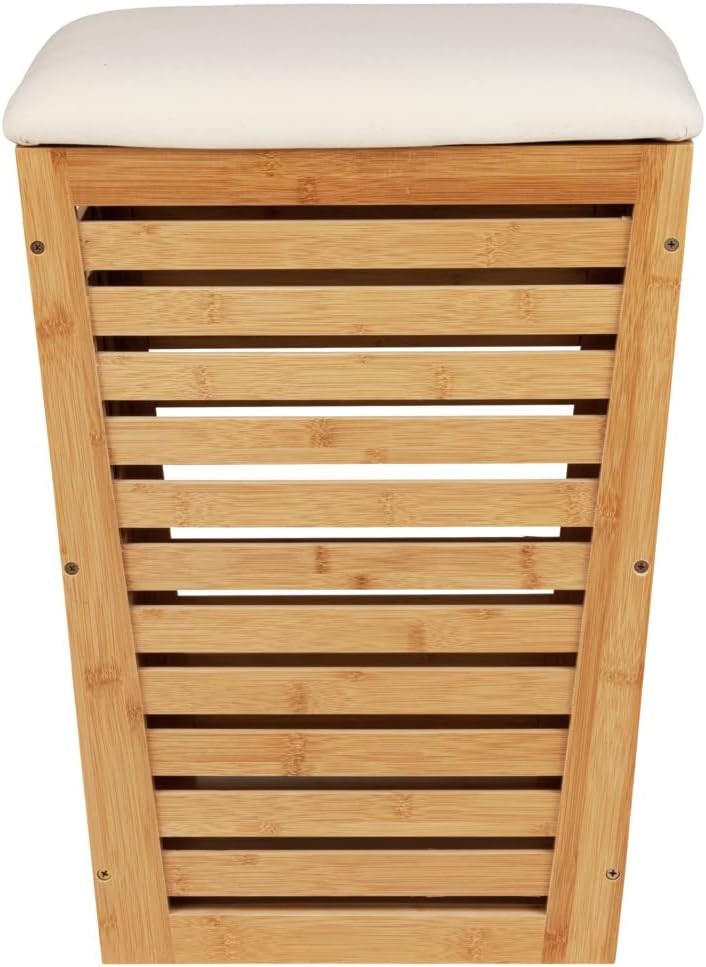 Bamboo Laundry Hamper with Seat Cushion 55L | Modern Ventilated Storage Basket