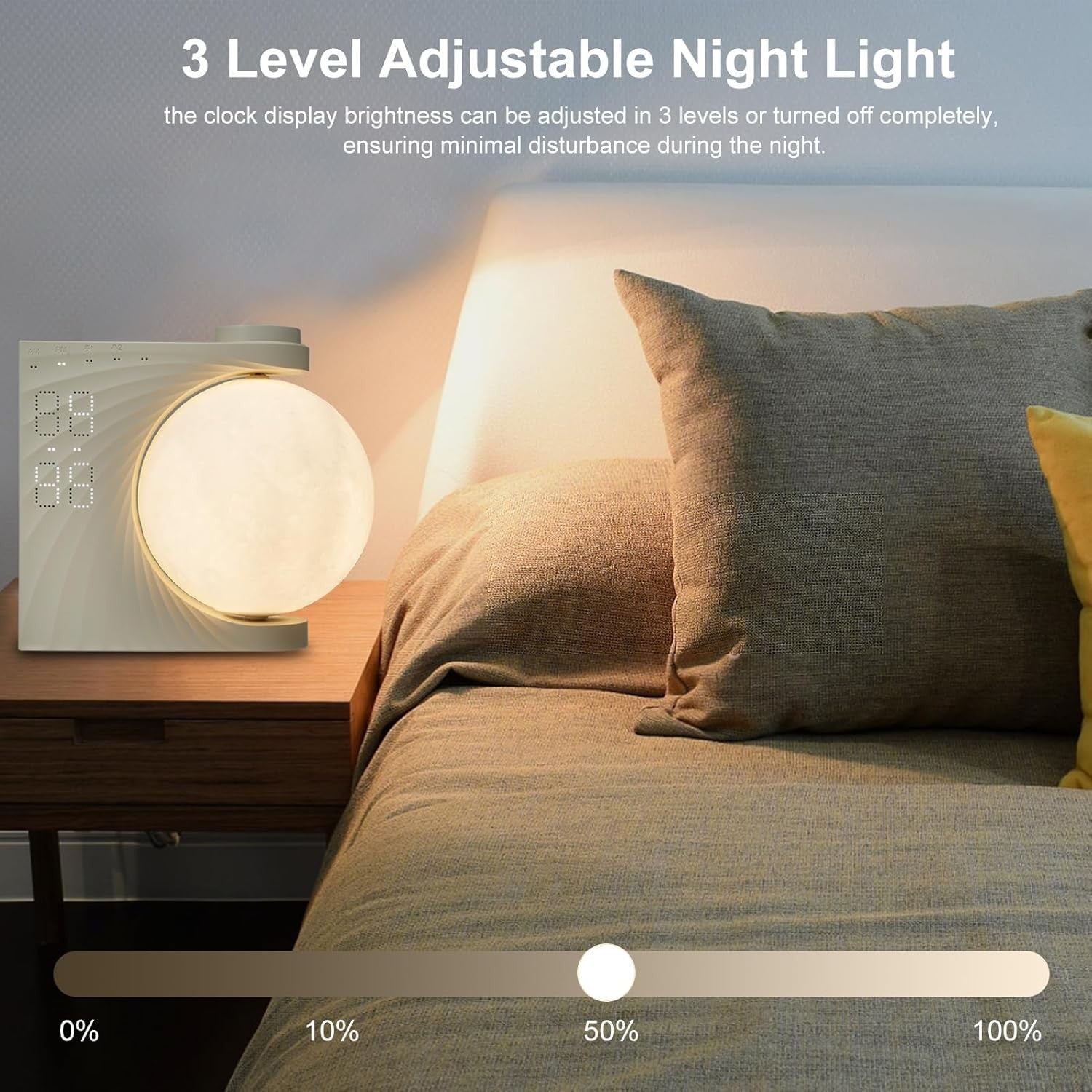White RGB Moon Lamp Alarm Clock Wake Up Light White Noise Night Light