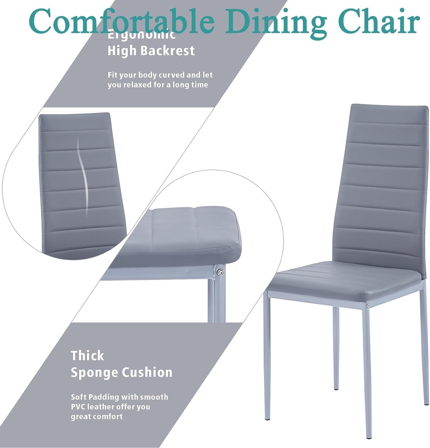 Round 5-Piece Glass Dining Table with 4 White PU Leather Chairs