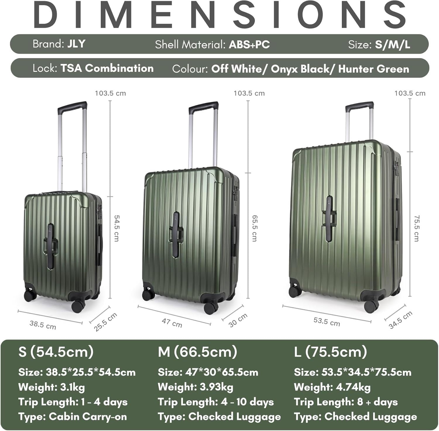 3pc Luggage Set Cabin Large Vanity TSA Lock Spinner Wheels Cupholder