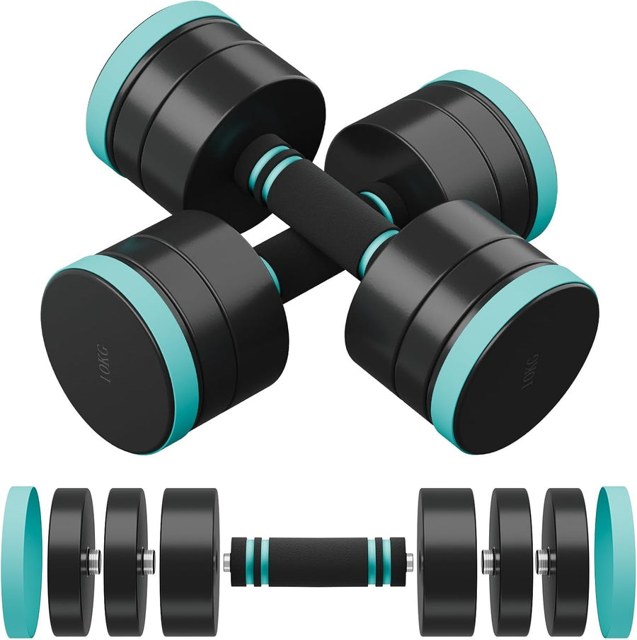 10kg x2 Adjustable Steel Dumbbells Pair Foam Grip Compact Home Training