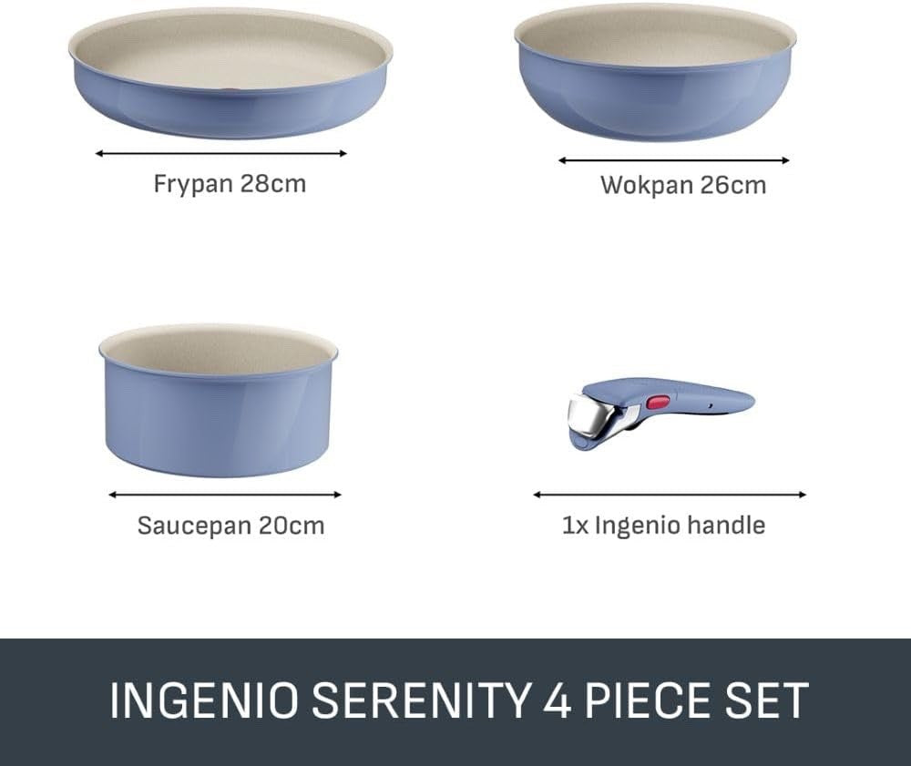 4pcs Blue Non Stick Cookware Set Induction Safe with Lids & Detachable Handle