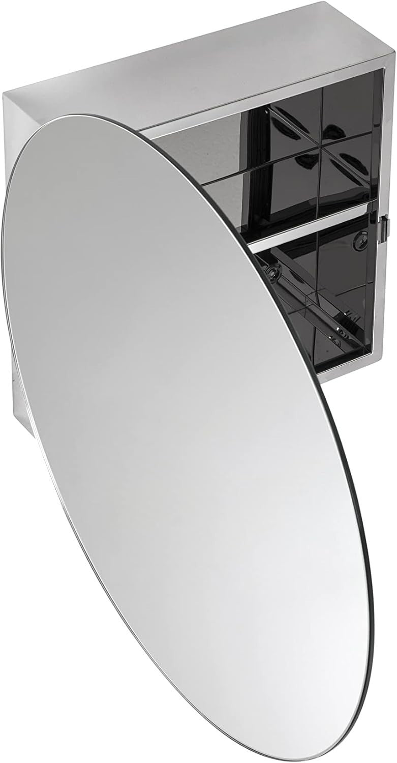 Wall-Mounted Round Bathroom Mirror Cabinet 50cm Stainless Steel Storage