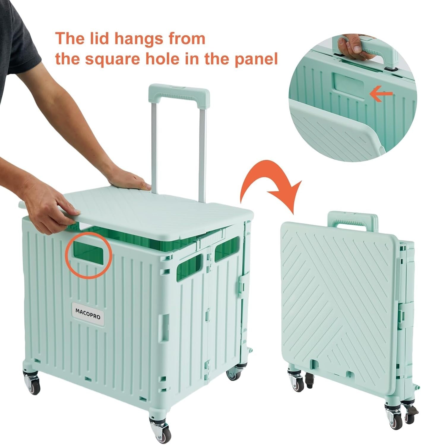 Heavy Duty Folding Trolley on Wheels Collapsible Utility Cart Lid Basket