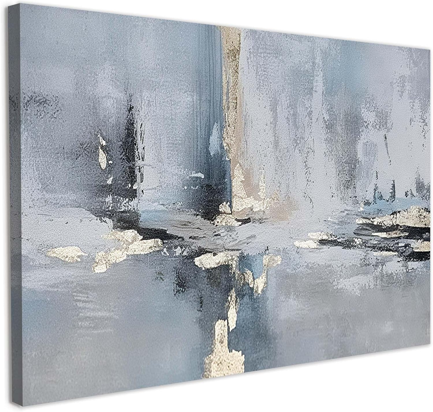 Grey Gold Abstract Canvas Wall Art 12x16 Framed Modern Picture