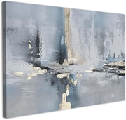 Grey Gold Abstract Canvas Wall Art 12x16 Framed Modern Picture