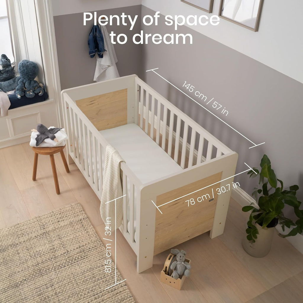 3in1 Baby Cot Bed Crib Toddler Day Bed Adjustable Wooden Convertible Oak