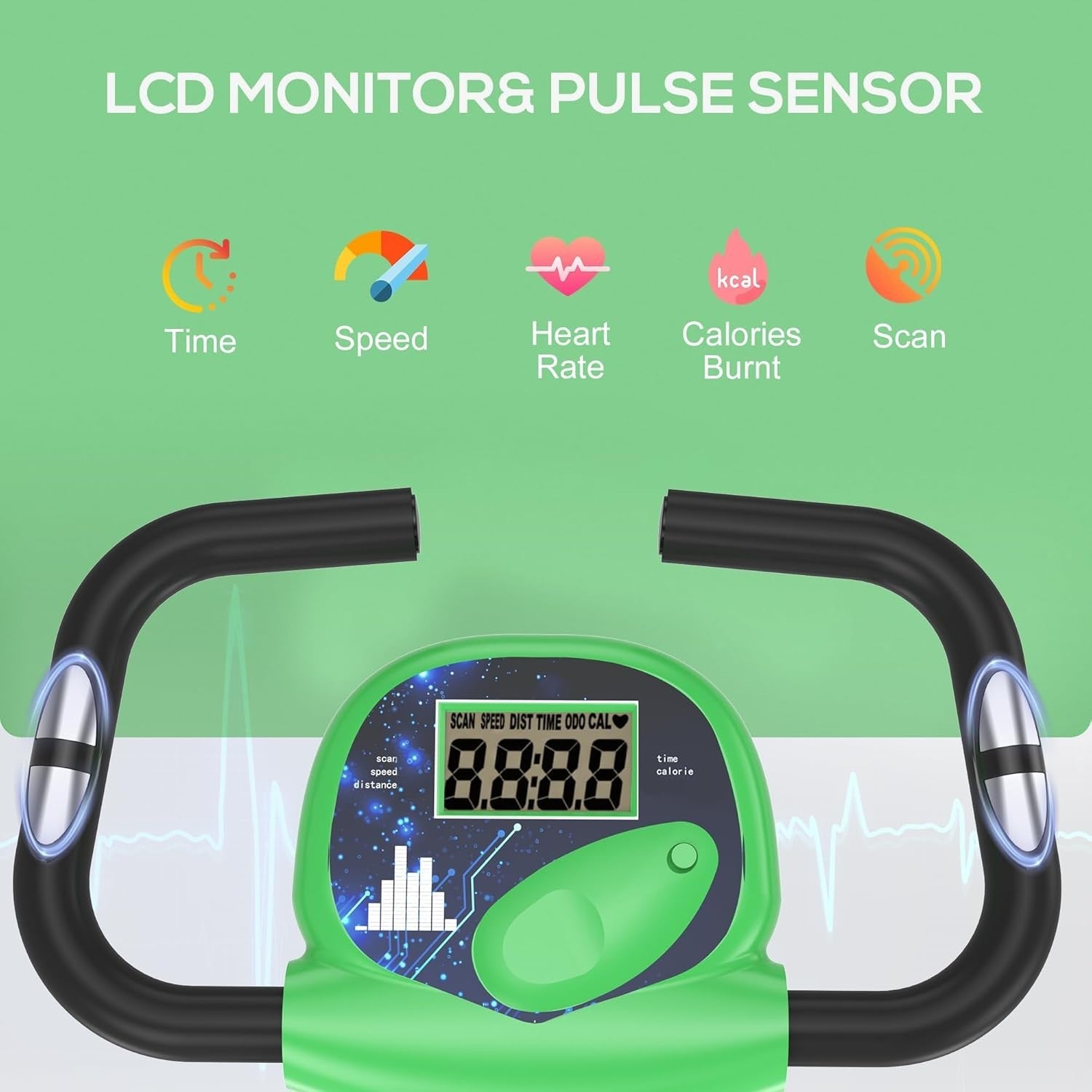 Folding Exercise Bike Green 8-Level Magnetic Resistance LCD Pulse Sensor
