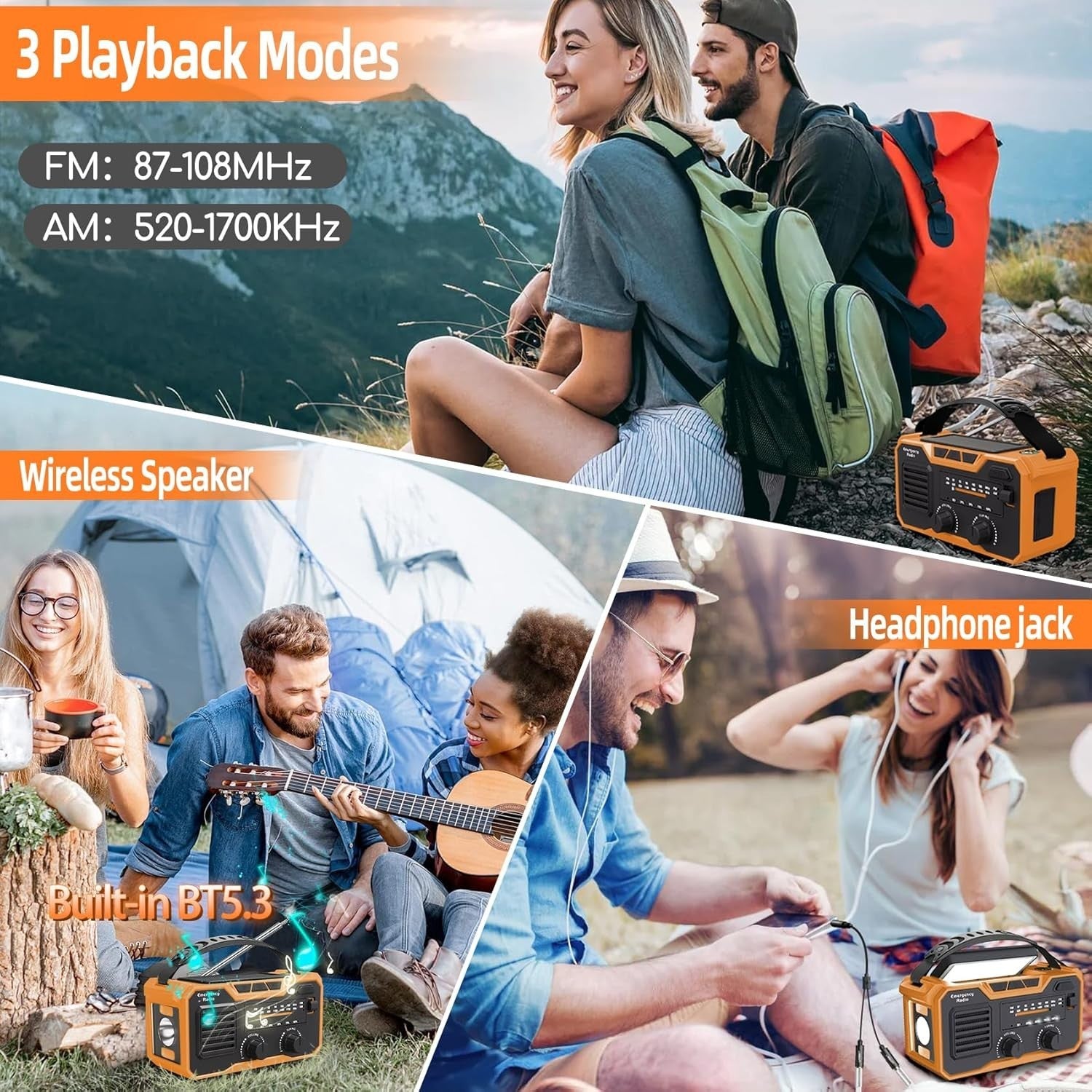 27000mAh Emergency Wind Up Radio, Solar FM/AM, SOS Alarm & Flashlight