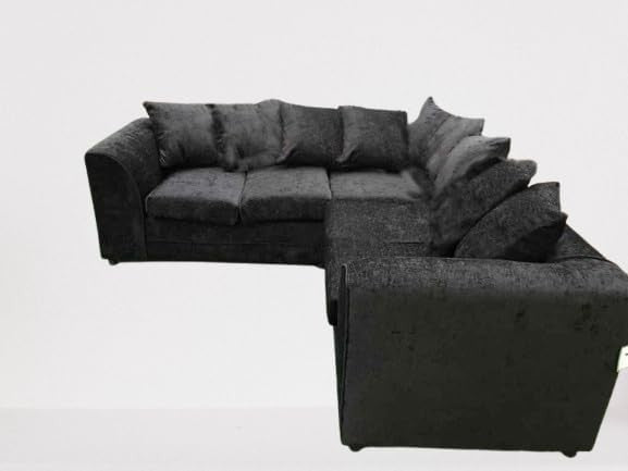 Black 2C2 Corner Sofa 5 Seater – L Shape Fabric Suite with Scatter Cushions