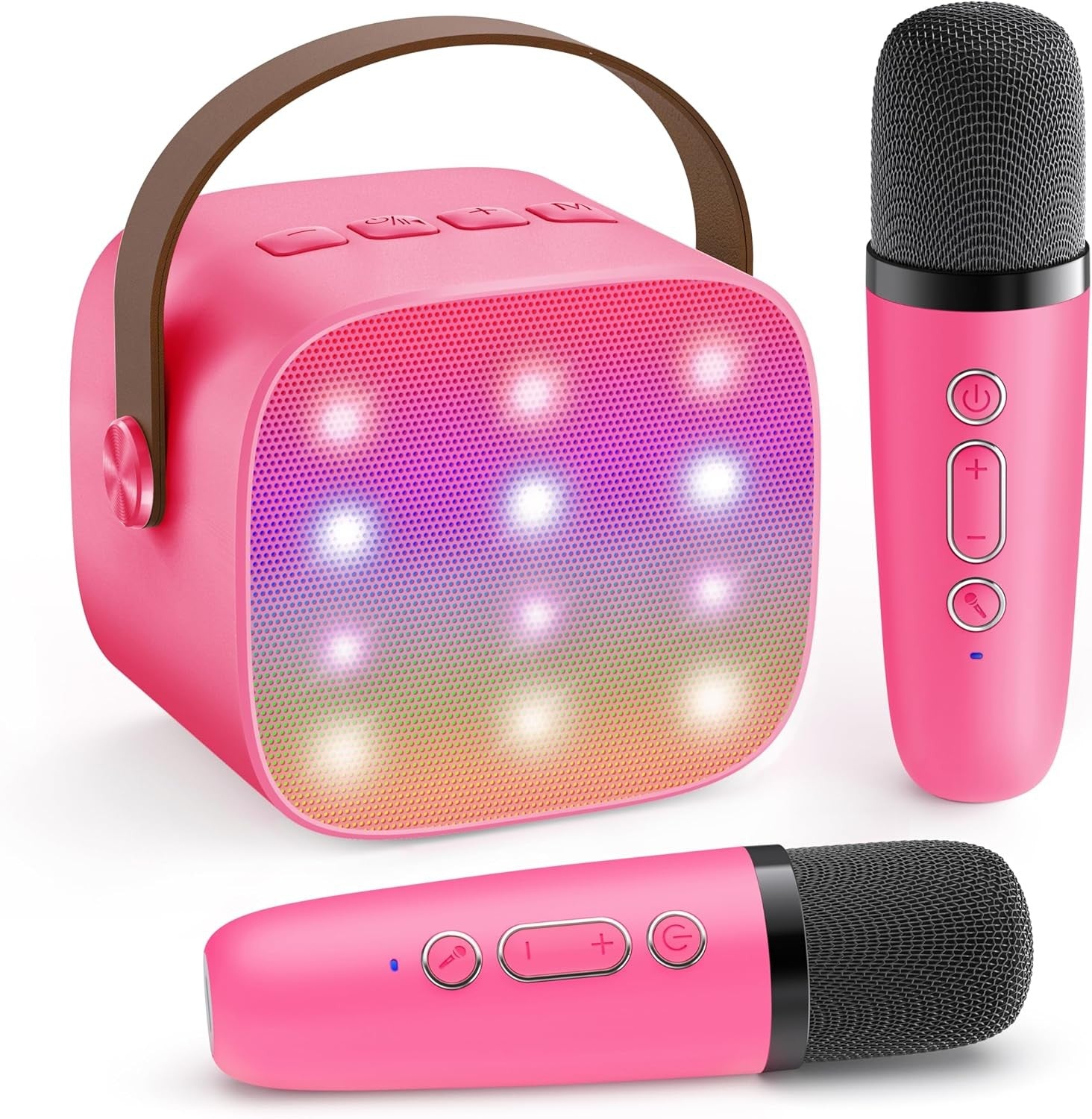 Kids Karaoke Machine 2 Wireless Mics Bluetooth LED Speaker