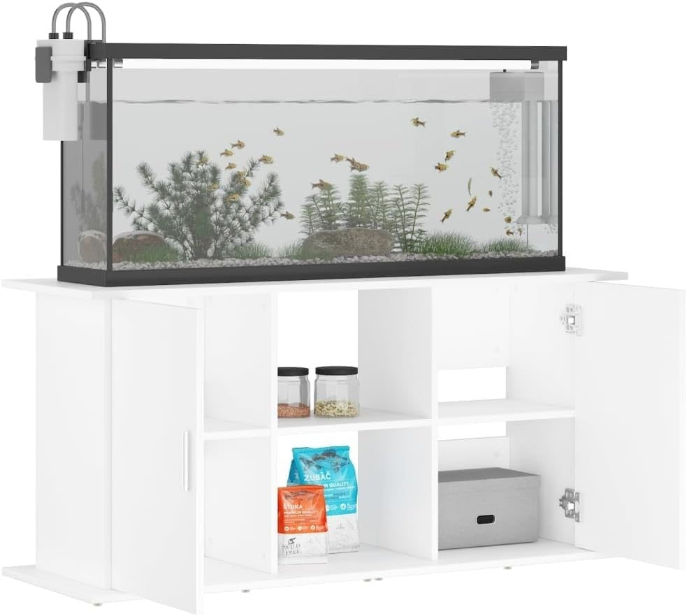 Large White Aquarium Stand 121x41x58cm with Storage Shelves & Modern Look