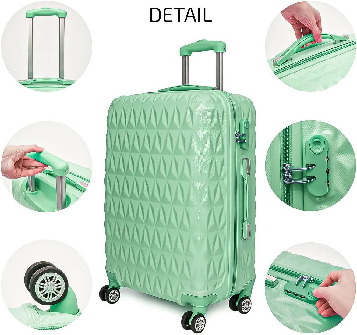 24 Inch Medium Hard Shell Suitcase Lightweight 4 Dual Spinner Wheels Lock Green