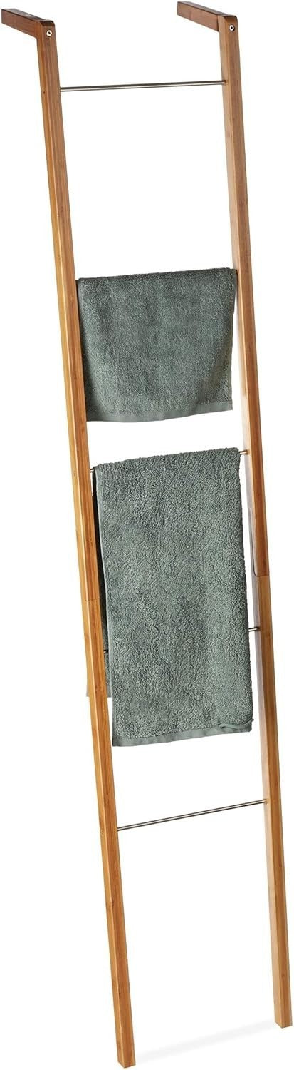 Bamboo Ladder Towel Rack 5 Rung Leaning Storage Display Stand