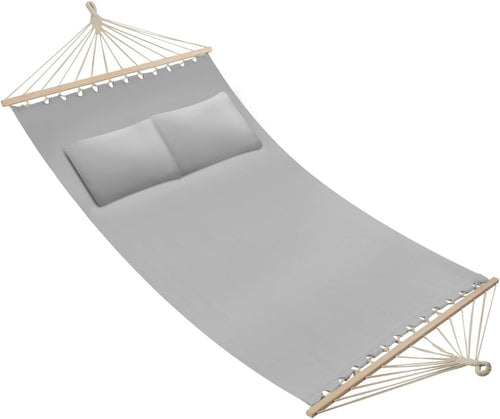 Light Grey Double Outdoor Hammock for 2 with Plush Pillows, 240kg Load