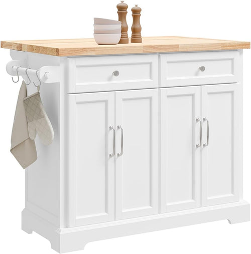 Kitchen Island Cart on Wheels Extendable Worktop Storage Cabinet Drawers