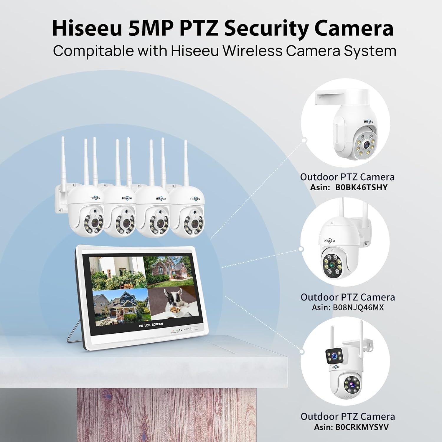 5MP PTZ Wireless Security Camera System 4 Cam 3TB NVR Monitor Kit