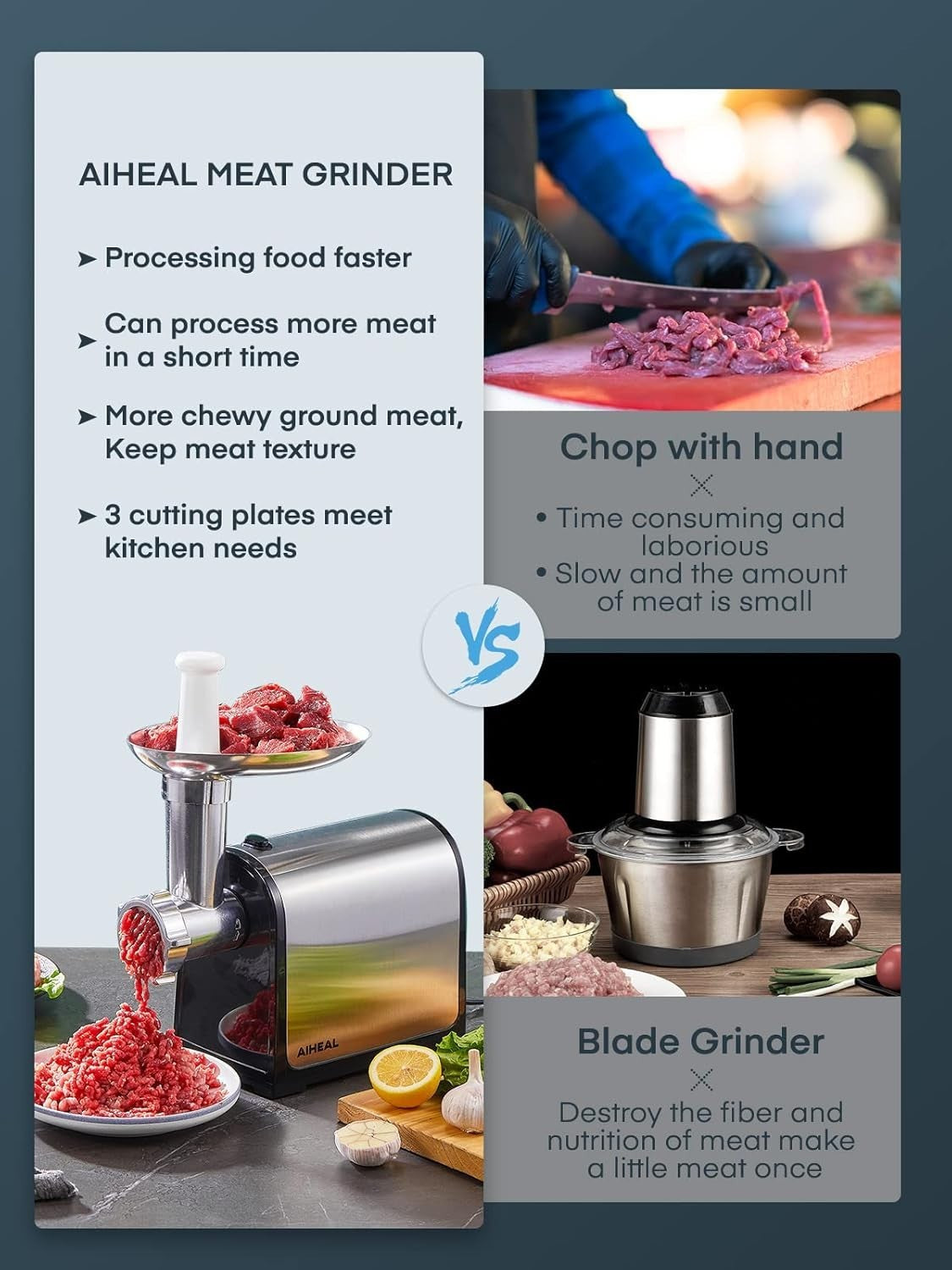 3200W Electric Meat Grinder Sausage Maker Mincer 3 Plates Stainless