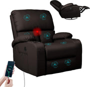 Rocking Recliner Chair Massage Heat 360° Swivel USB Type-C Faux Leather Brown