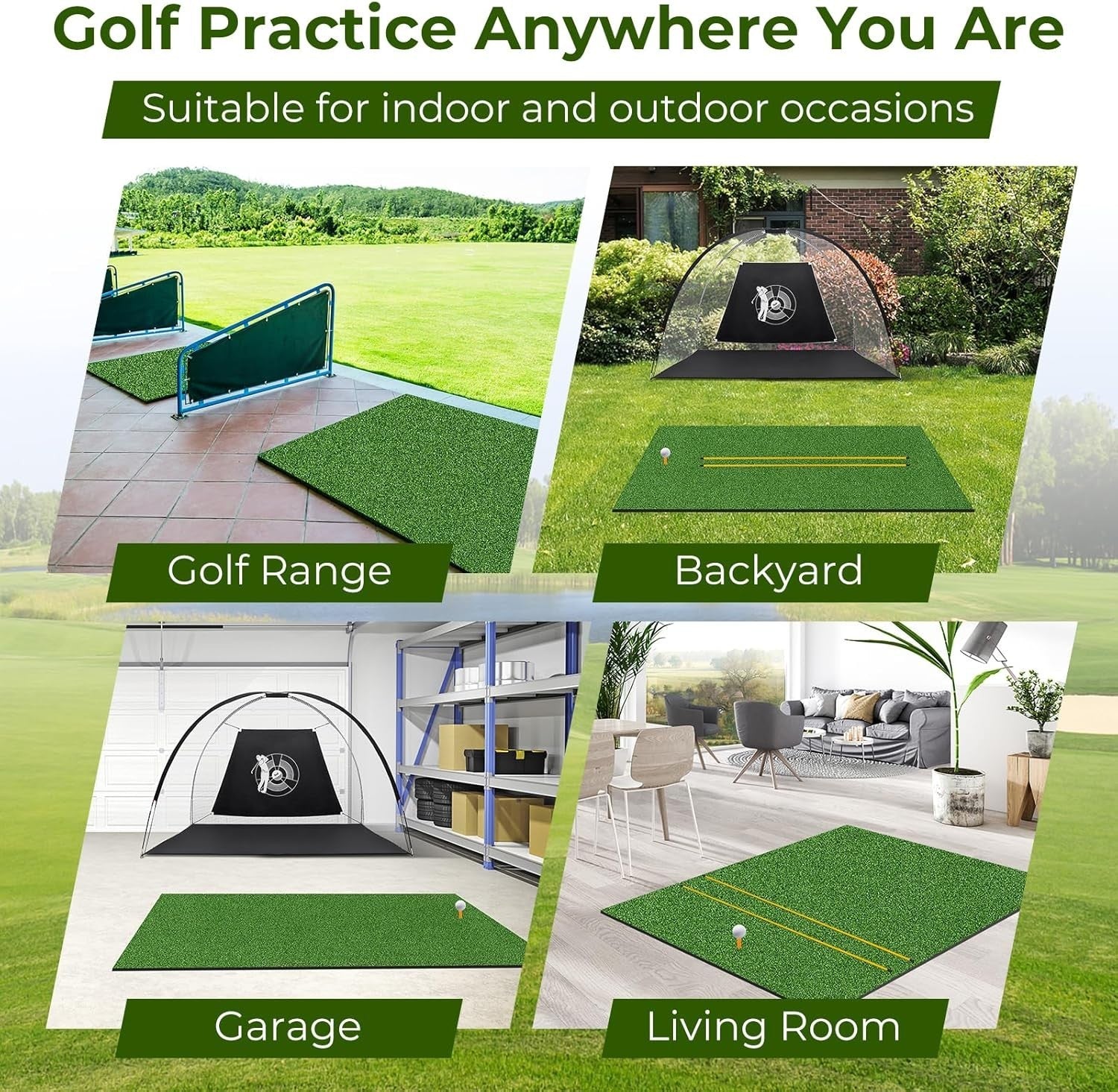 Golf Hitting Mat 5x4ft Practice Turf Alignment Sticks Rubber Tee Indoor