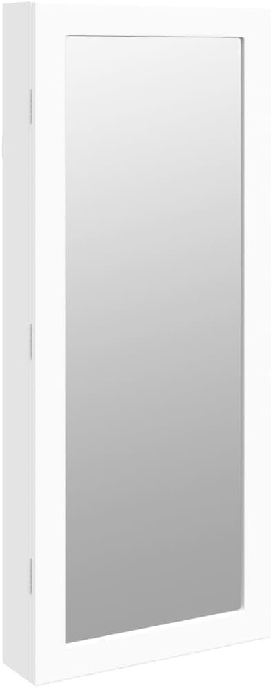 LED Wall Mounted Jewelry Cabinet Mirror Lockable Slim Storage White