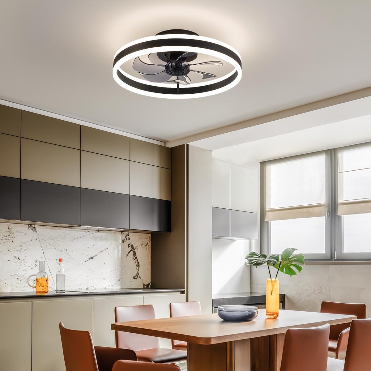 NEWSEE 40CM LED Ceiling Fan, 6 Speeds, 3 Color Dimming, Remote Control