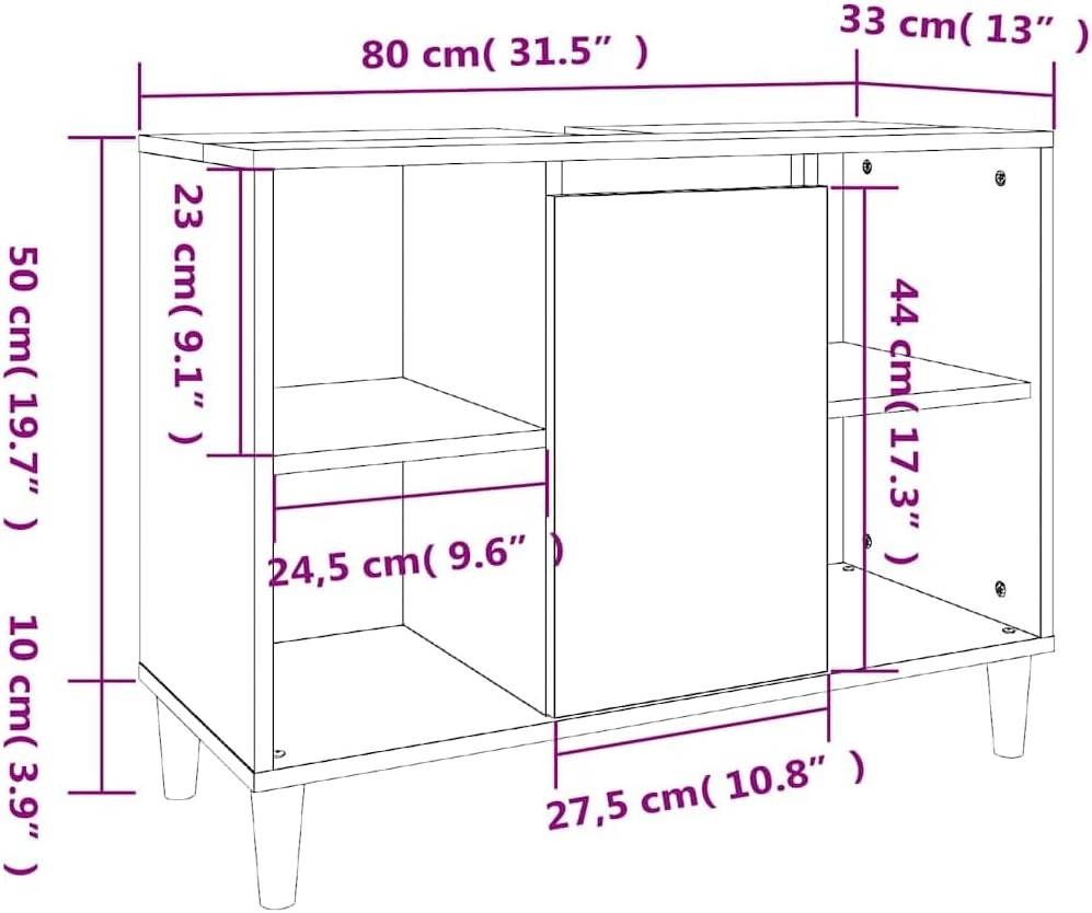 Smoked Oak Bathroom Sink Cabinet – Modern Vanity Unit with Shelves 80cm