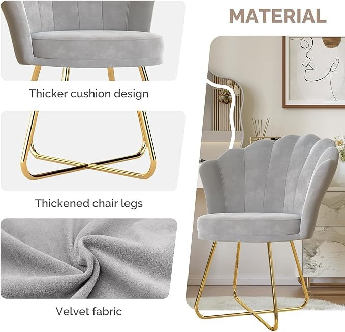 Grey Accent Chair Gold Metal Legs Petal Back Vanity Armchair