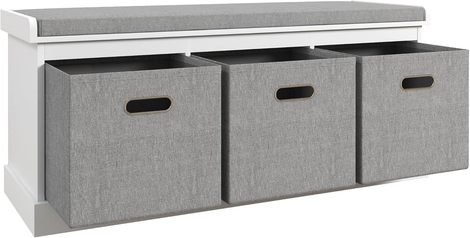 White 3-Drawer Shoe Storage Bench with Cushion Seat – Modern 105cm Hallway