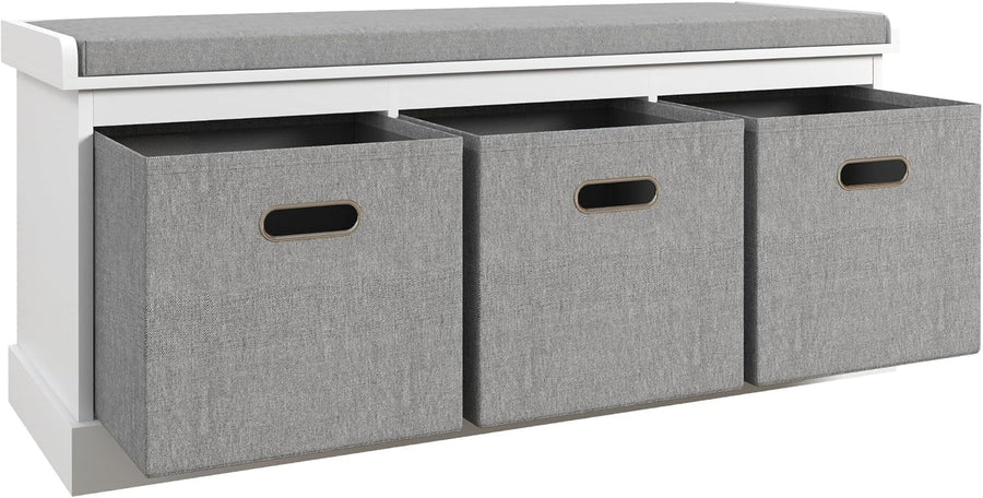 White 3-Drawer Shoe Storage Bench with Cushion Seat – Modern 105cm Hallway