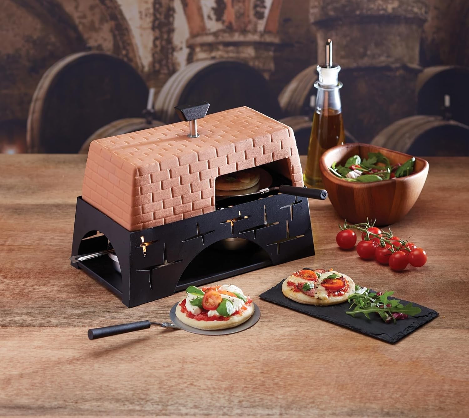 Mini Tabletop Pizza Oven | Terracotta & Metal Cooker for Garlic Bread