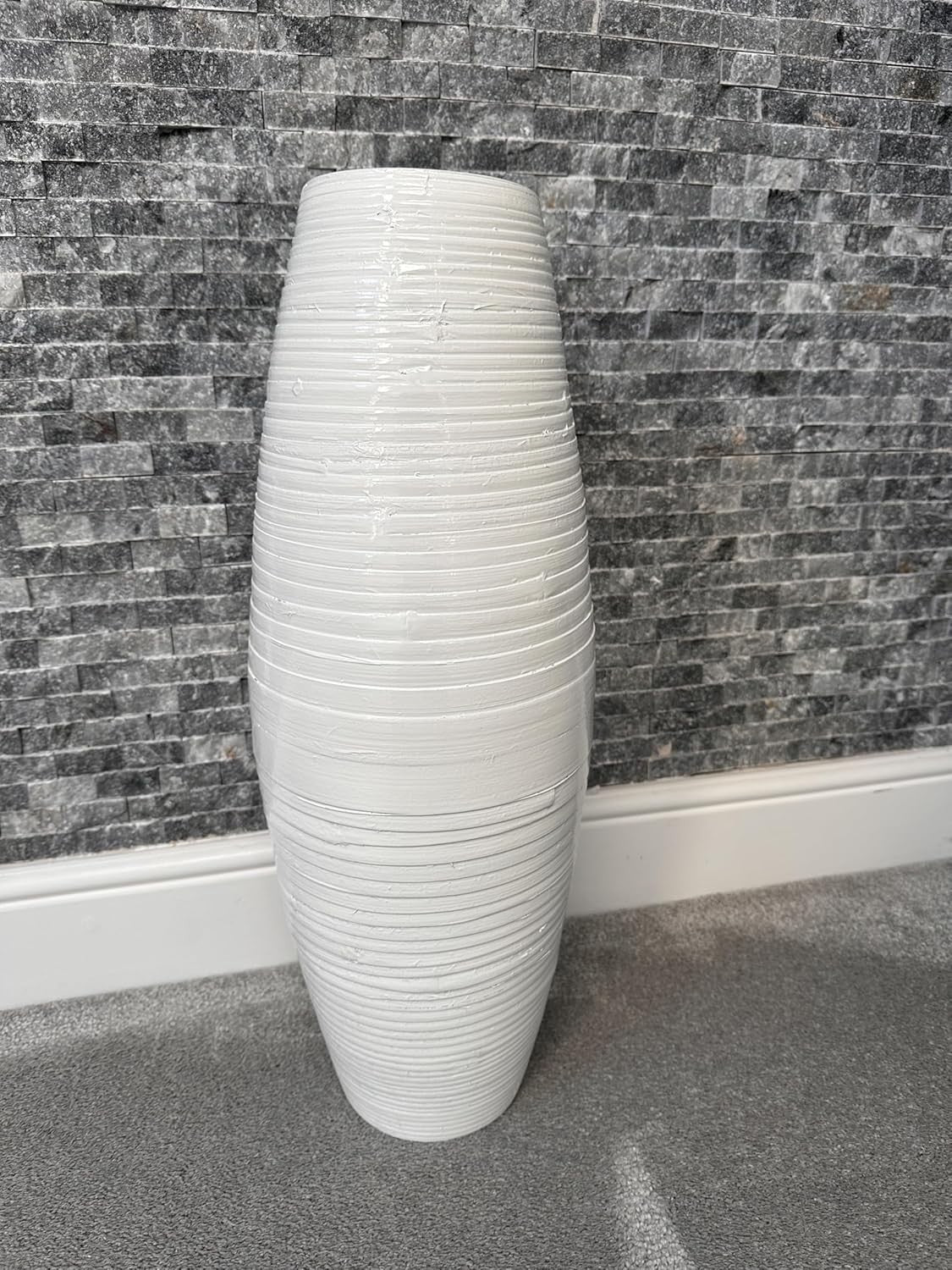 Tall Bamboo Floor Vase 60cm White Drum Shape Modern Home Decor Centrepiece
