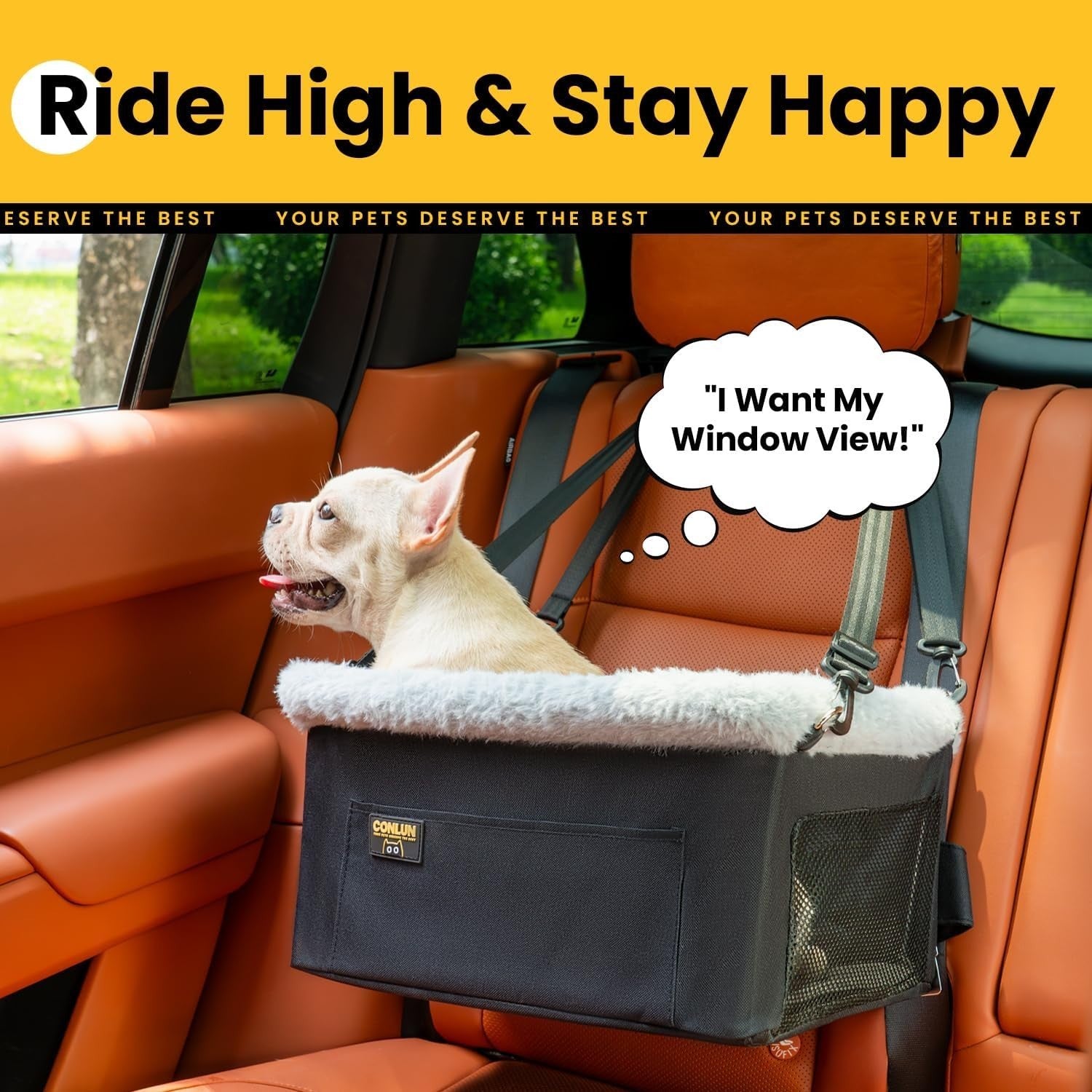 Elevated Dog Car Seat Booster Bed Small Dogs Safety Tether Travel Seat